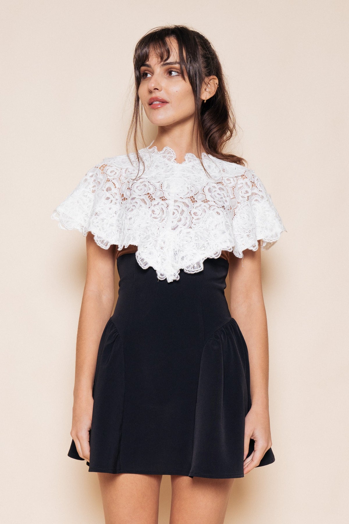 Lace Cape Black Mini Dress