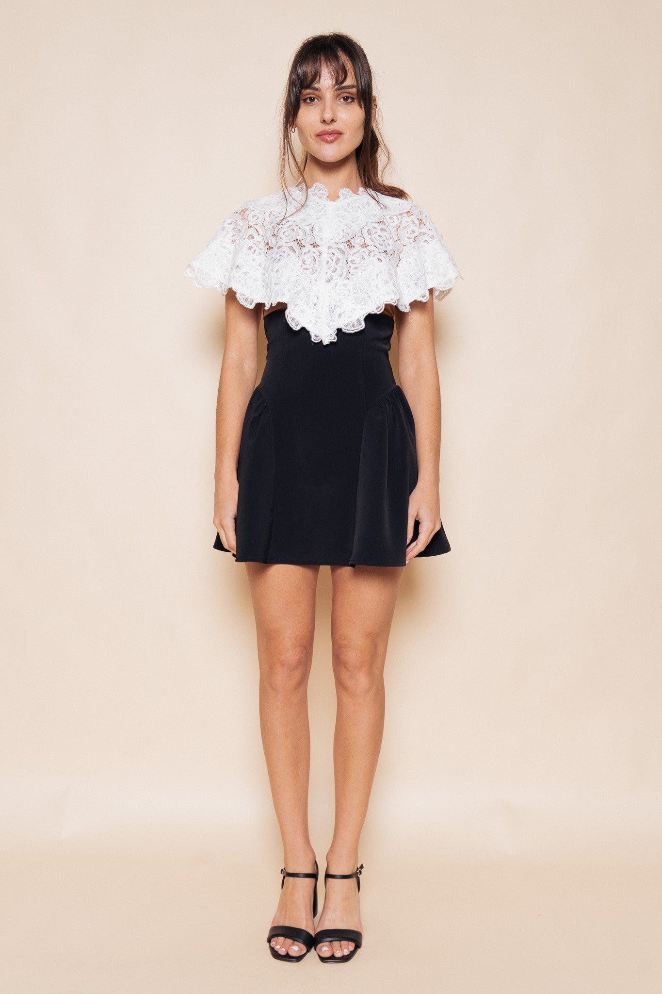 Lace Cape Black Mini Dress