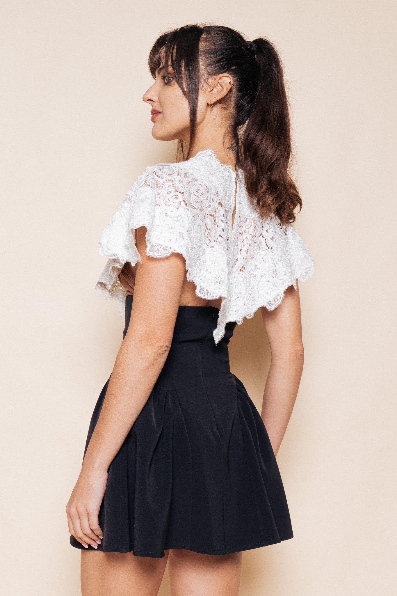 Lace Cape Black Mini Dress