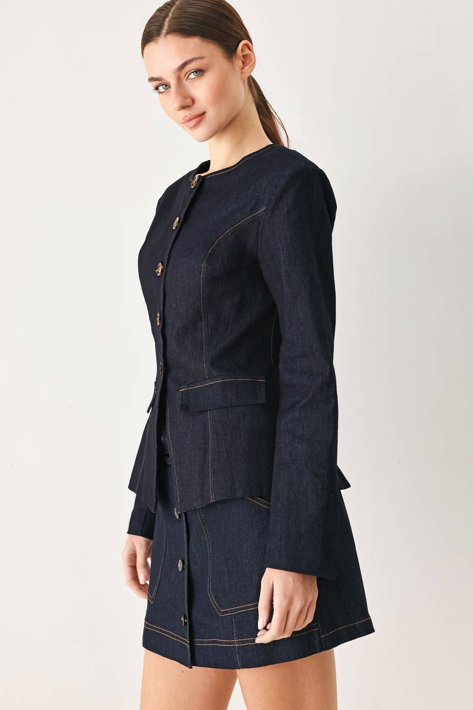 Denim Button-Up Blouse