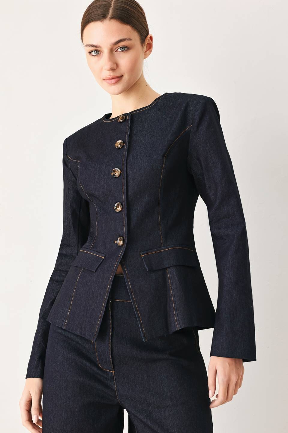 Denim Button-Up Blouse