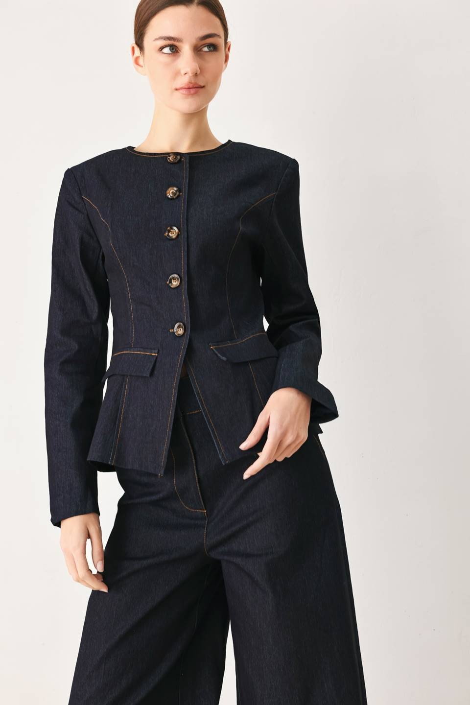 Denim Button-Up Blouse