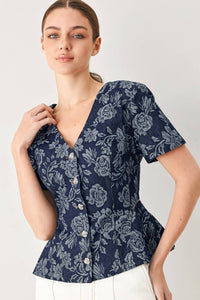 Floral Jacquard Peplum Blouse
