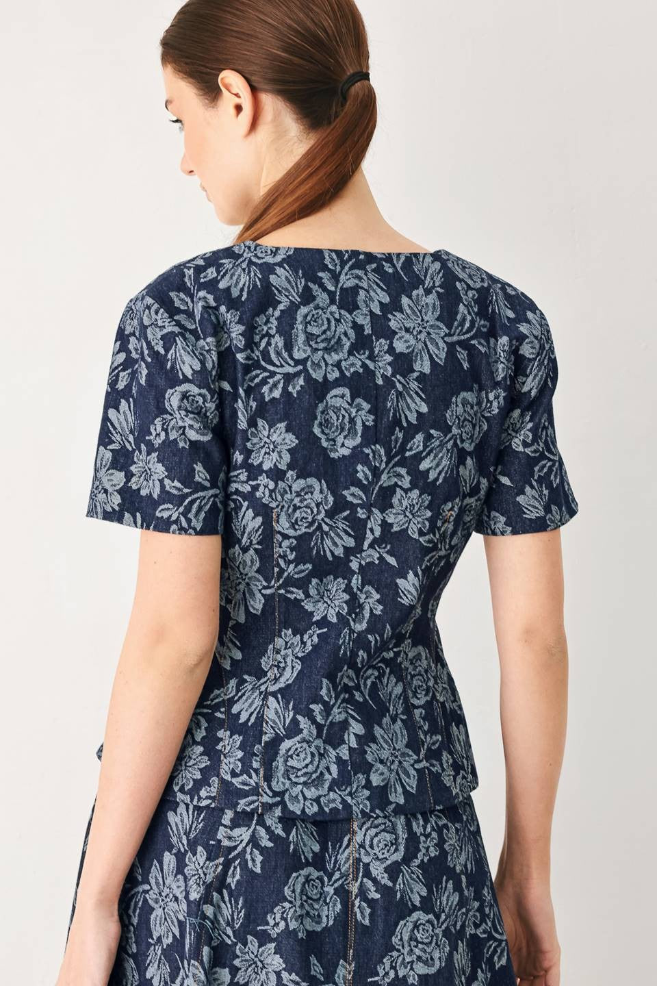 Floral Jacquard Peplum Blouse