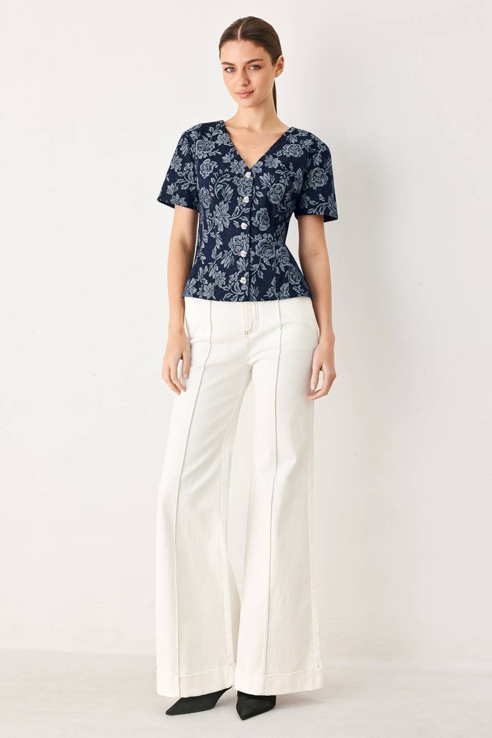 Floral Jacquard Peplum Blouse