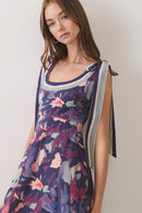 Abstract Floral Tie-Shoulder Midi Dress