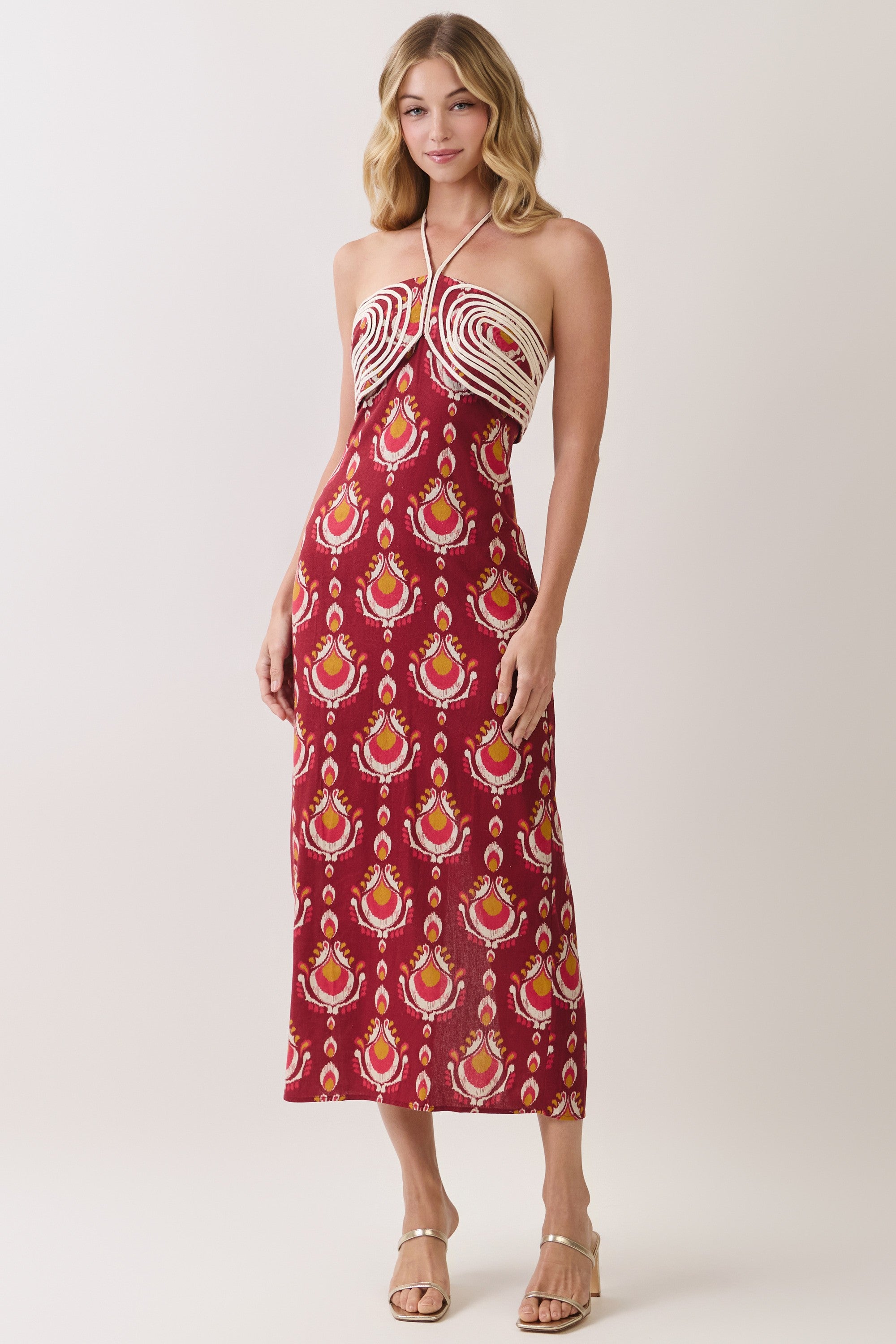Rope Overlay Detail Halter Maxi Dress