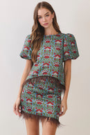 Feather Trim Floral Skirt