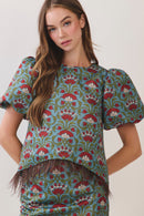Feather Trim Floral Blouse