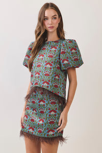 Feather Trim Floral Skirt