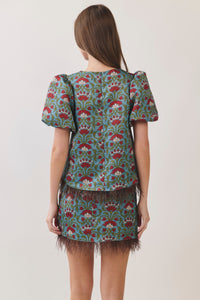 Feather Trim Floral Skirt