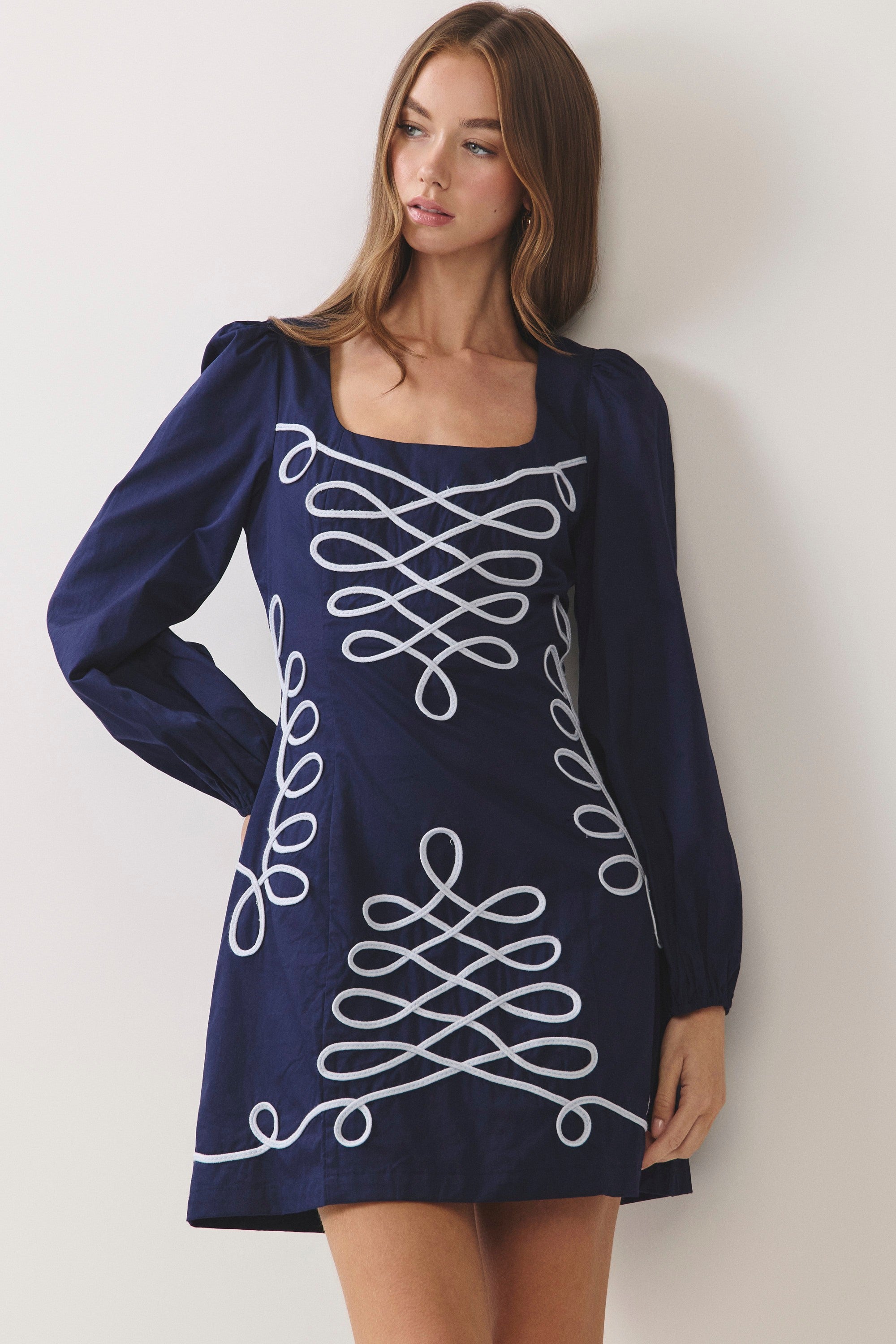 Contrast Embroidered Mini Dress