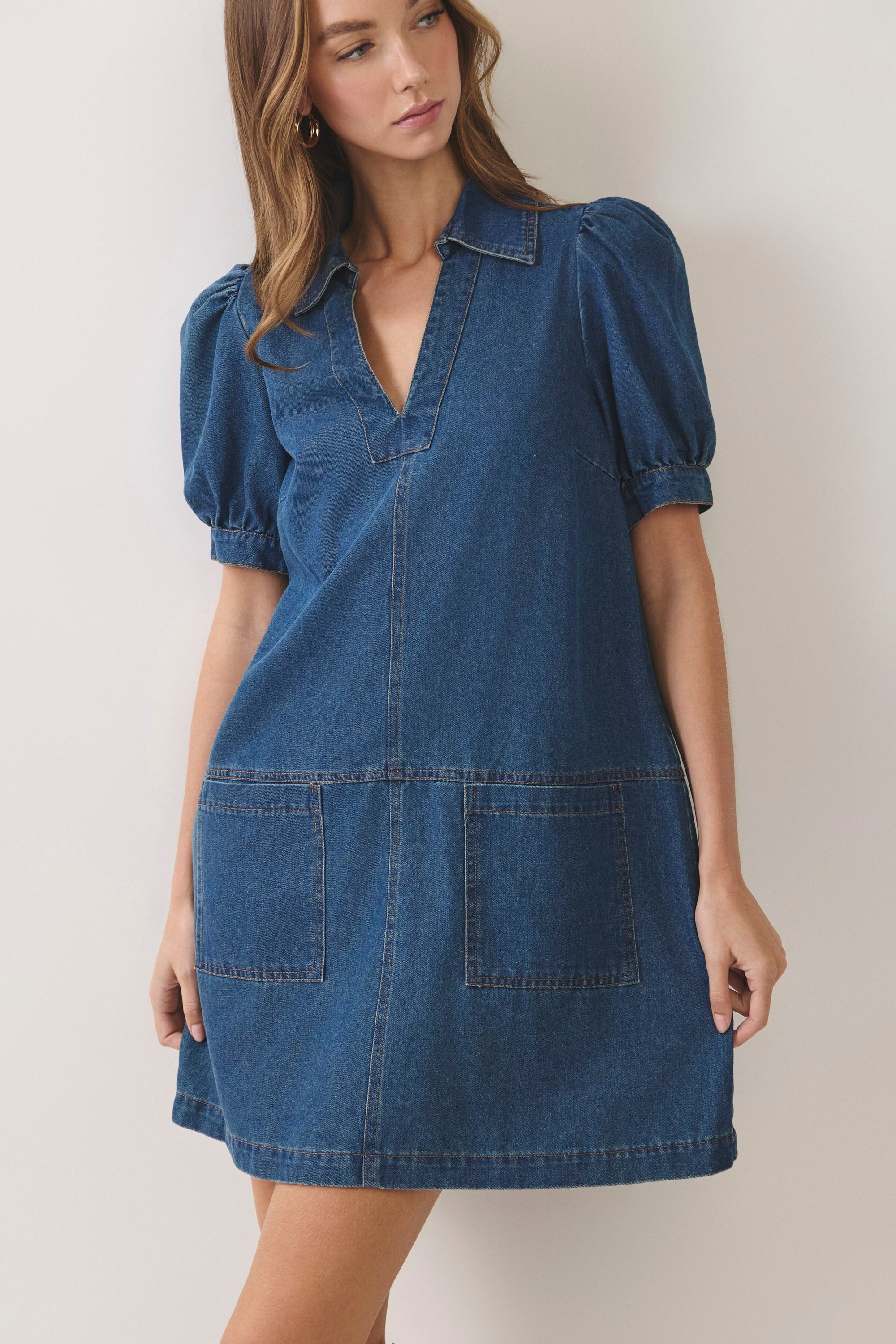 Puff Sleeve Denim Mini Dress