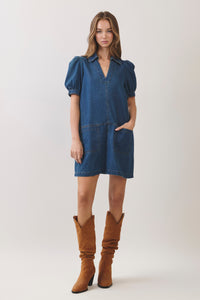 Puff Sleeve Denim Mini Dress