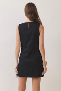 Feather Trim Sleeveless Mini Dress