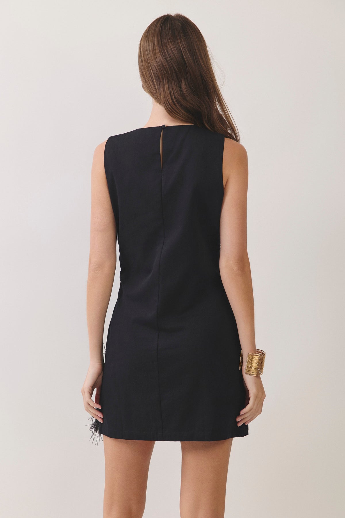 Feather Trim Sleeveless Mini Dress