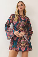 Floral Print Bell Sleeve Mini Dress