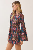 Floral Print Bell Sleeve Mini Dress