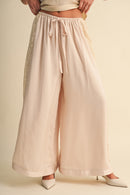 Lace Side Panel Satin Pants