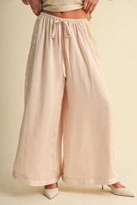 Lace Side Panel Satin Pants