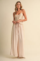 Lace Side Panel Satin Pants