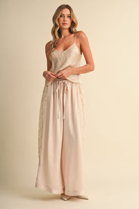 Lace Side Panel Satin Pants