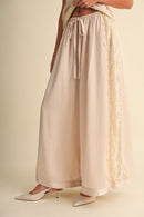 Lace Side Panel Satin Pants