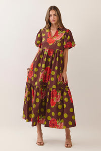 Floral Polka Dot Tiered Maxi Dress