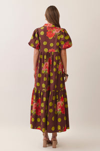 Floral Polka Dot Tiered Maxi Dress