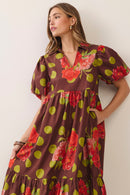 Floral Polka Dot Tiered Maxi Dress