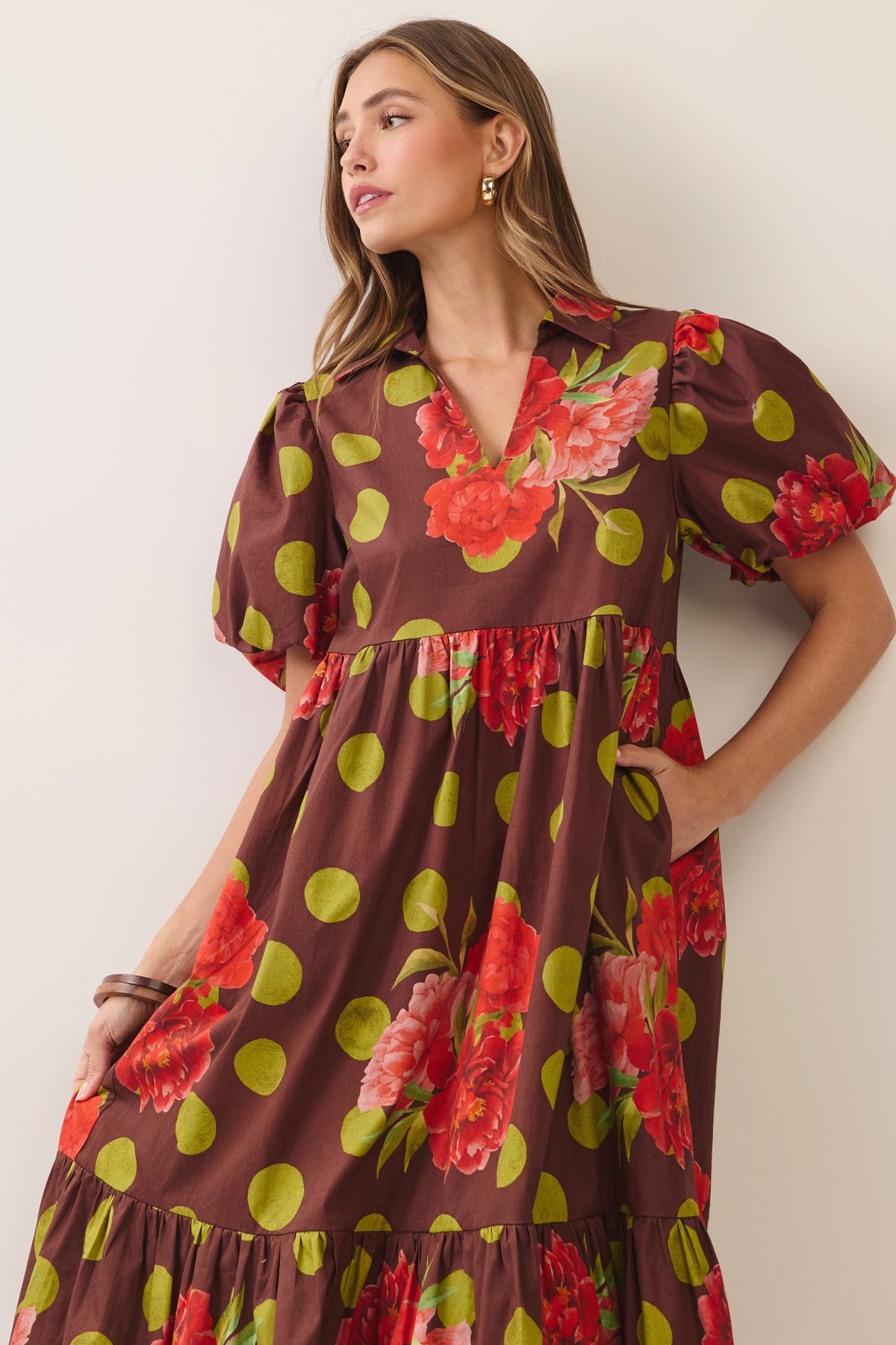 Floral Polka Dot Tiered Maxi Dress