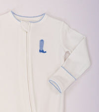 Blue Boot Embroidered  Zipper Romper
