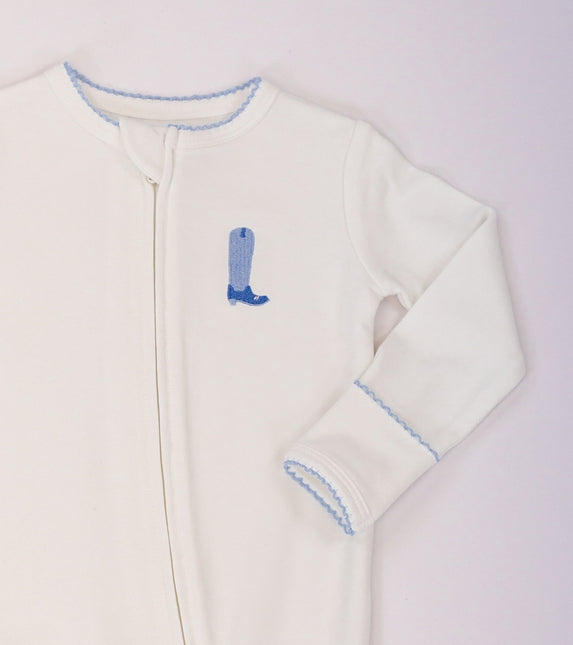 Blue Boot Embroidered  Zipper Romper