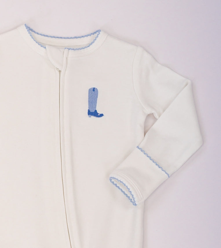 Blue Boot Embroidered  Zipper Romper