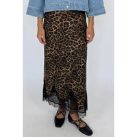 Lace Trim Leopard Maxi Skirt