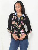 Floral Embroidered Thermal Polo Top