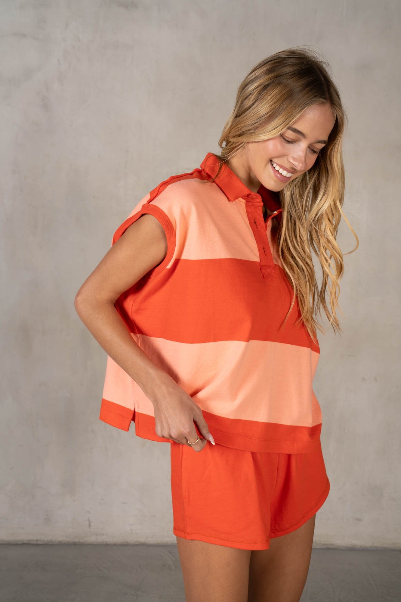 Striped Henley Top & Short Set
