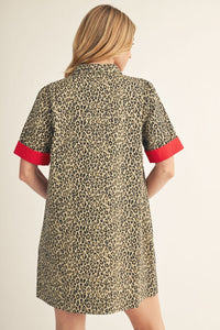 Contrast Accent Leopard Dress