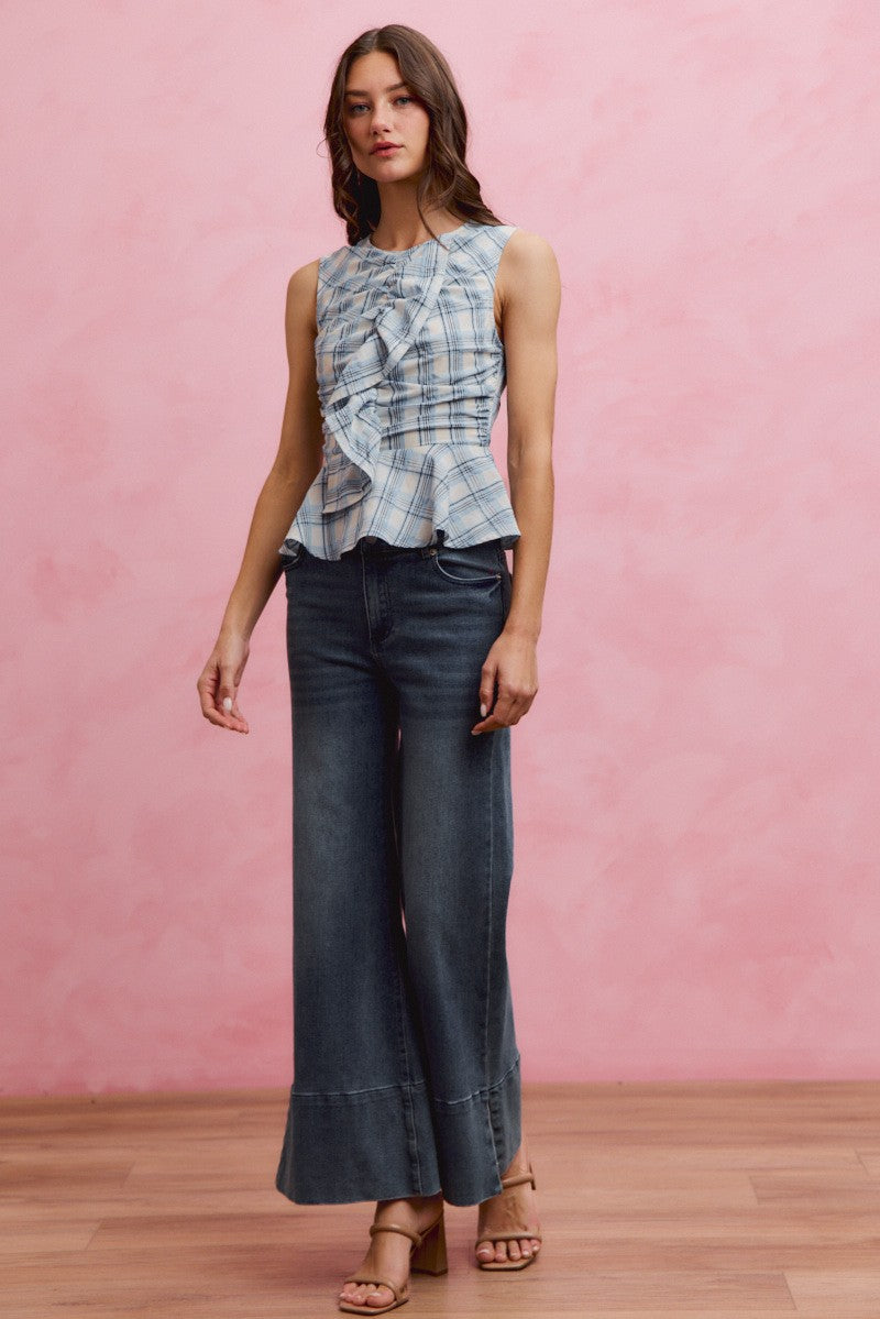 Plaid Ruffle Peplum Top