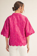 Scallop Detail Floral Jacquard Top