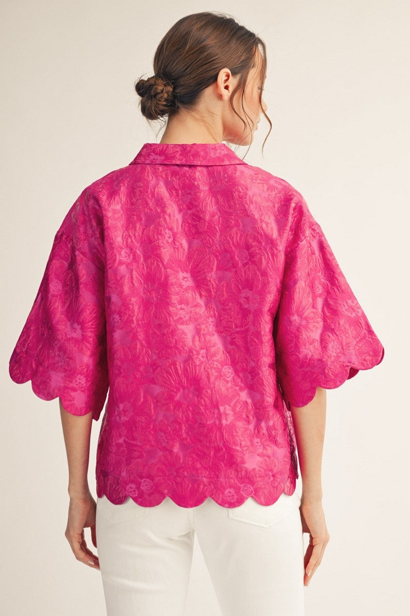 Scallop Detail Floral Jacquard Top