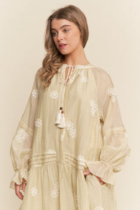 Embroidered Long Sleeve Maxi Dress