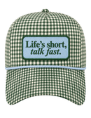 Talk Fast Gingham Trucker Hat