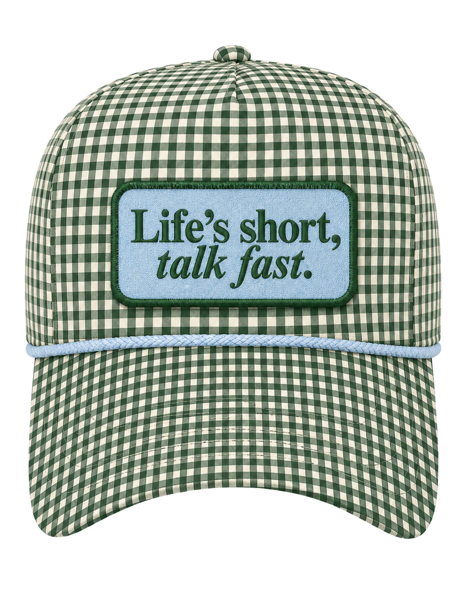 Talk Fast Gingham Trucker Hat