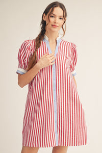 Button Down Stripe Shift Dress