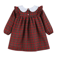 Christmas Plaid Collared Ruffle Dress