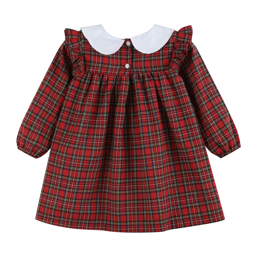 Christmas Plaid Collared Ruffle Dress