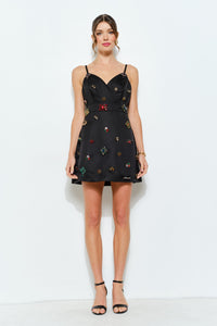 Embellished Jewel Satin Mini Dress