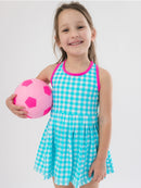 Gingham Pleated Skirt Active Dress & Bike Short Set