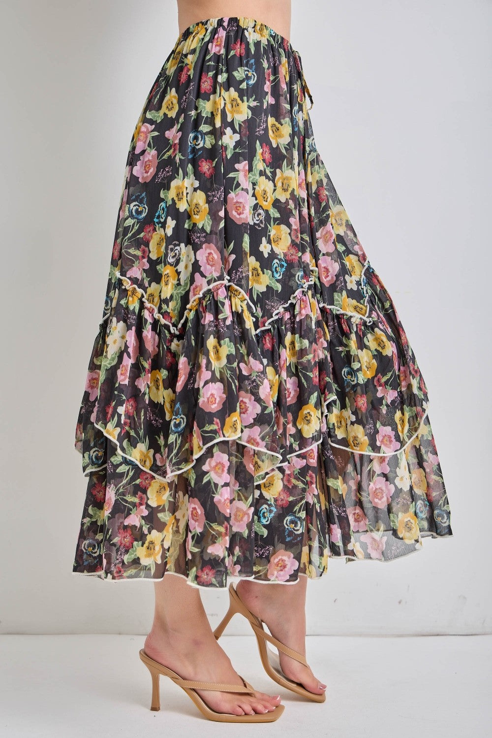 Floral Tiered Midi Skirt